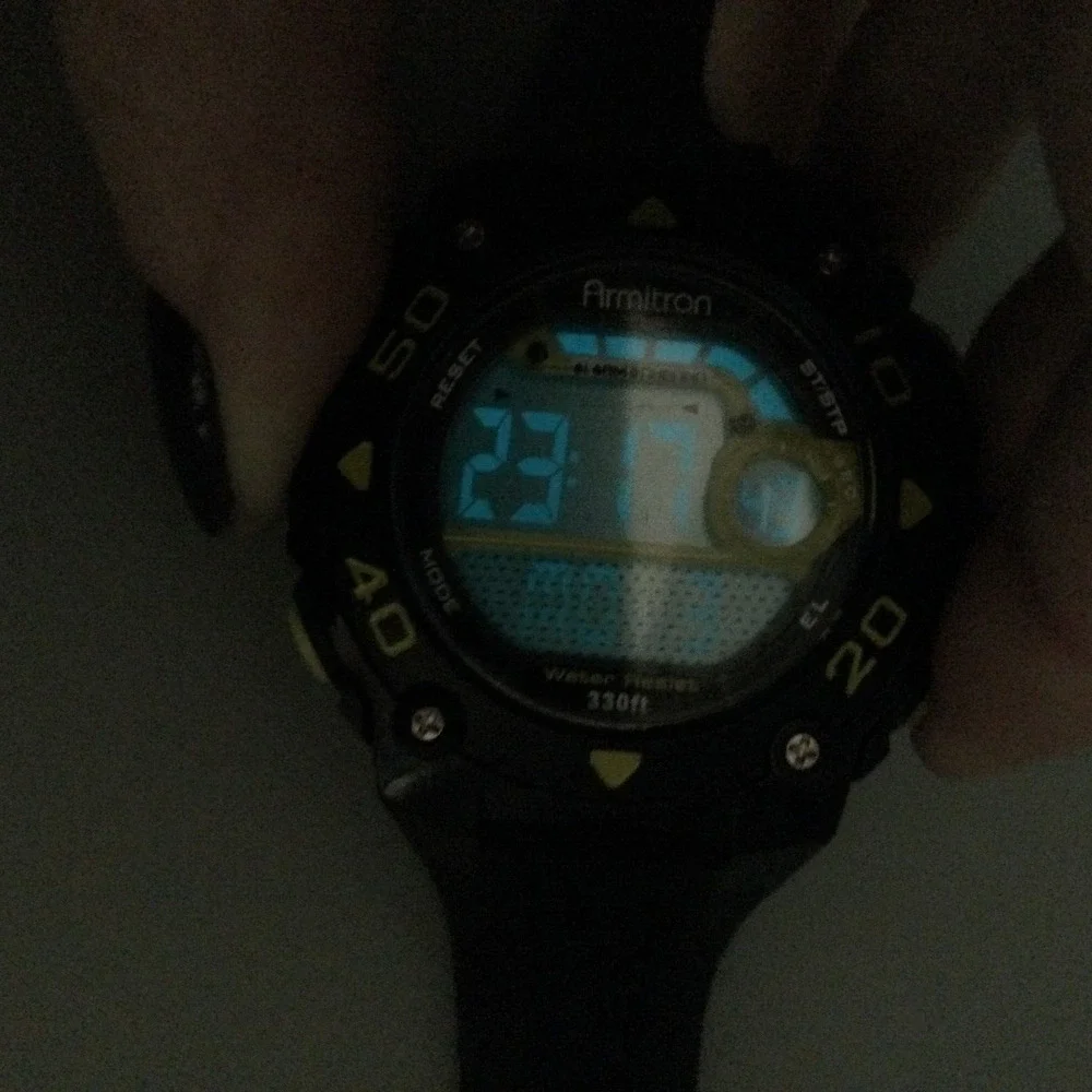 Armitron Pro Sport Digital Watch Men Black Neon Yellow Day Date 100M New Battery - Picture 3 of 14